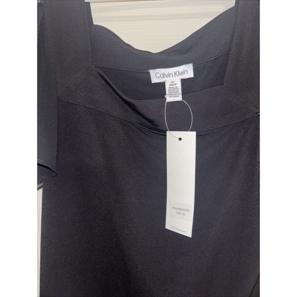 Calvin Klein Blouse Womens Small Black Sheer Polyester Short Sleeve Round Neck - Picture 3 of 5